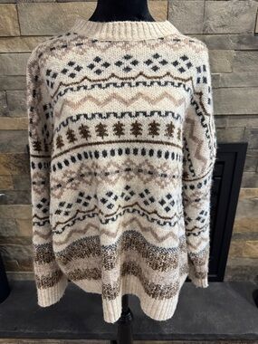 Gray Bandit Cozy Fair Isle Knit Sweater in Cream & Brown